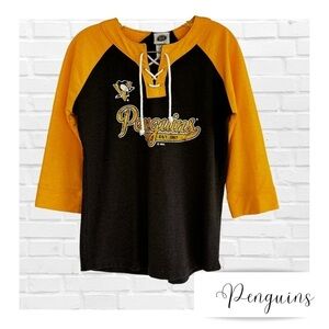 NHL Pittsburgh Penguin’s Sweatshirt Retro Tie Front Jersey Heather Gray Women M